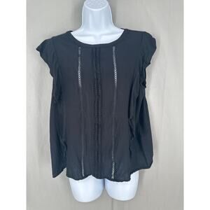 Loft Top Womens Large Black Ruffle Crochet Boho Cottage Summer